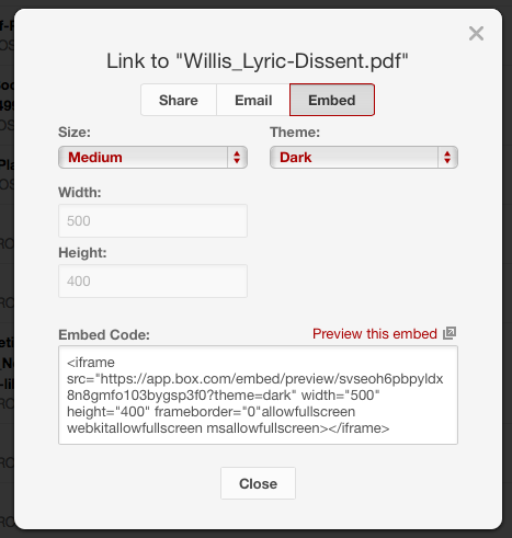 Drive share embed modal